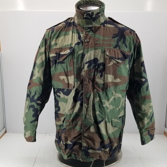 VTG US Army M65 Jacket Mens Woodland Camo Cold Weather Field Liner Coat Sz M - Picture 1 of 12